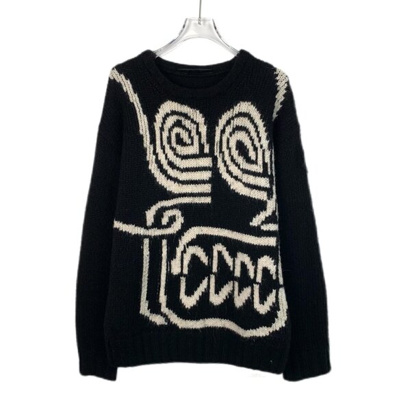 Moncler 1952 Collection Black Logo Patch Intarsia Crewneck Knit Sweater - Picture 1 of 8